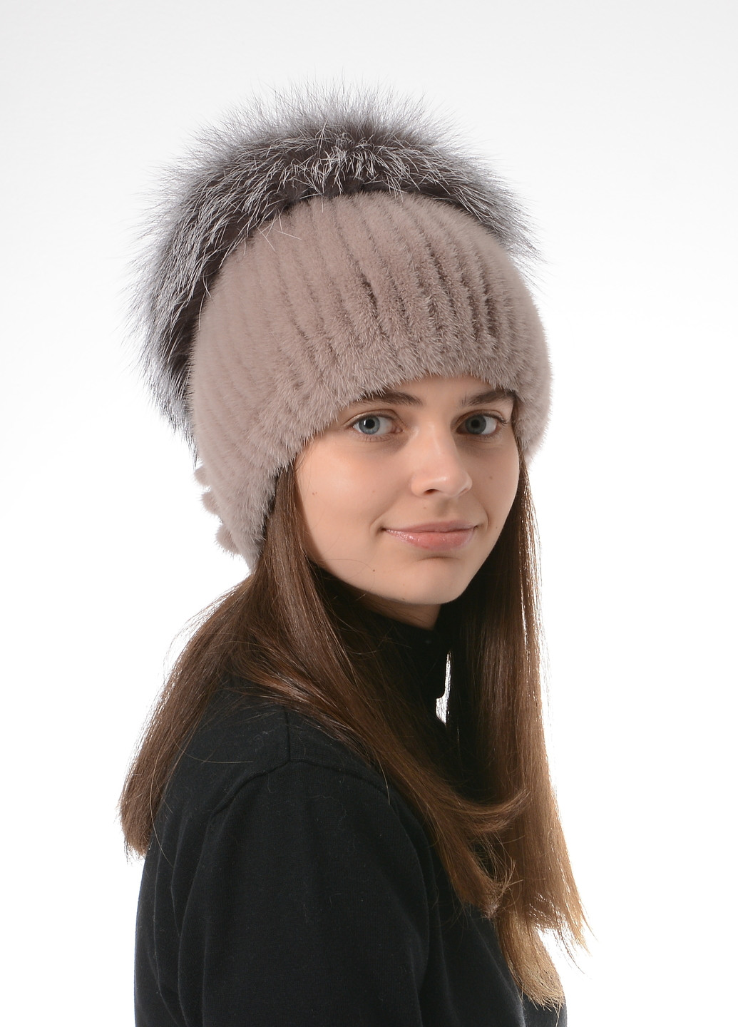 Женская зимняя вязаная норковая шапка с помпоном Меховой Стиль стрекоза (257421596)