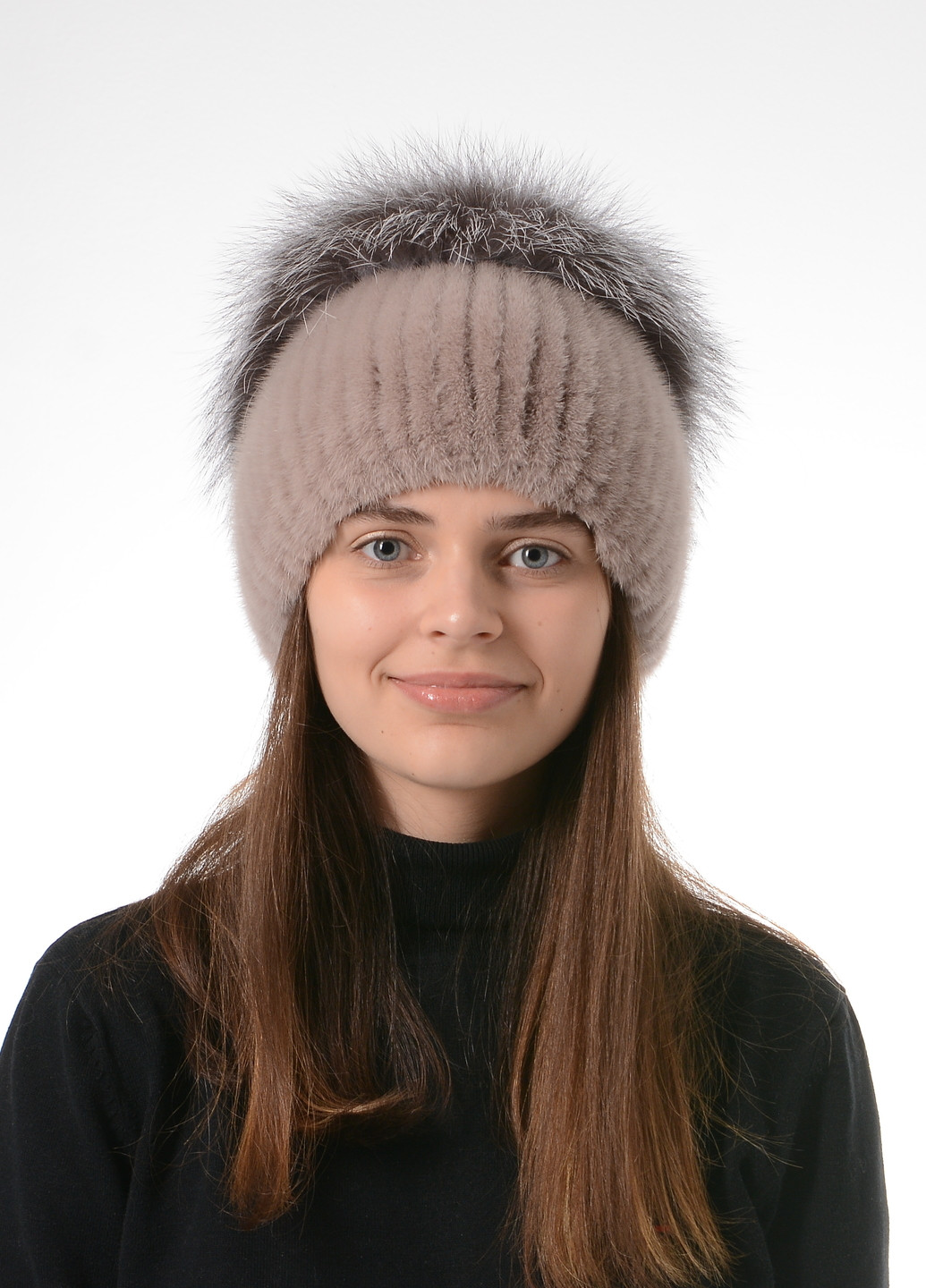Женская зимняя вязаная норковая шапка с помпоном Меховой Стиль стрекоза (257421596)