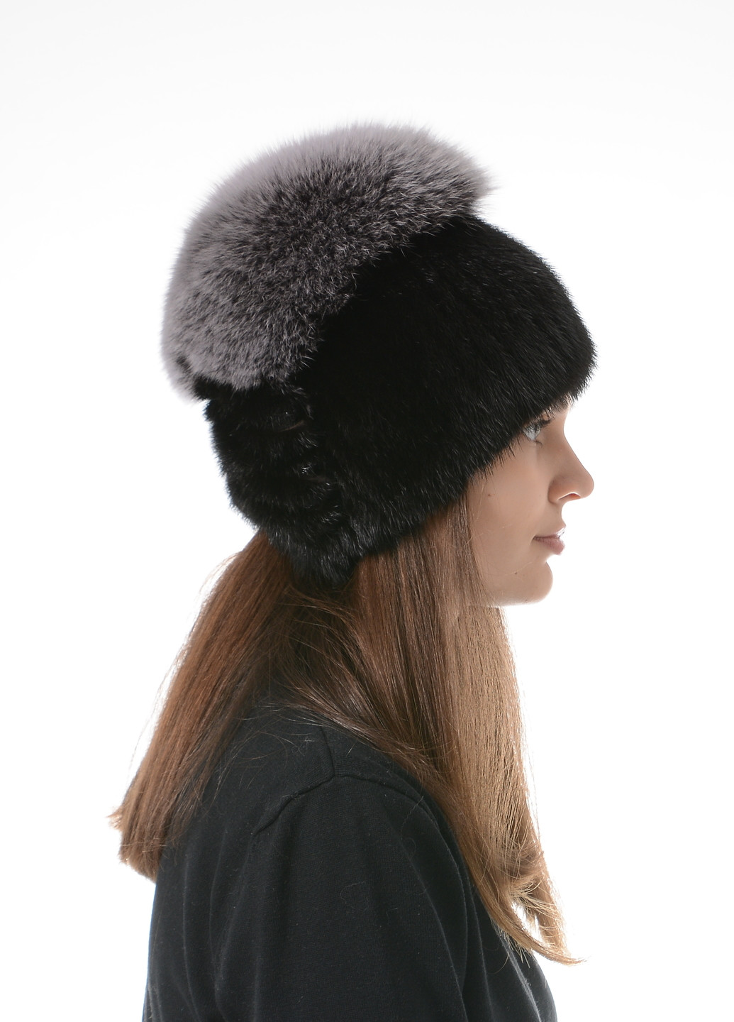 Жіноча зимова в'язана норкова шапка з помпоном Меховой Стиль стрекоза (257421599)