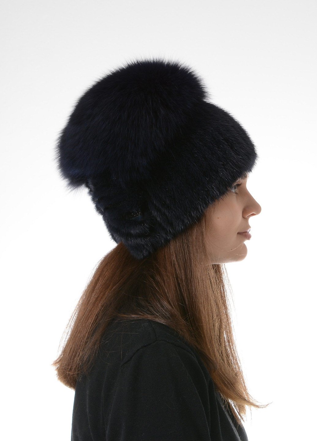 Жіноча зимова в'язана норкова шапка з помпоном Меховой Стиль стрекоза (257421600)
