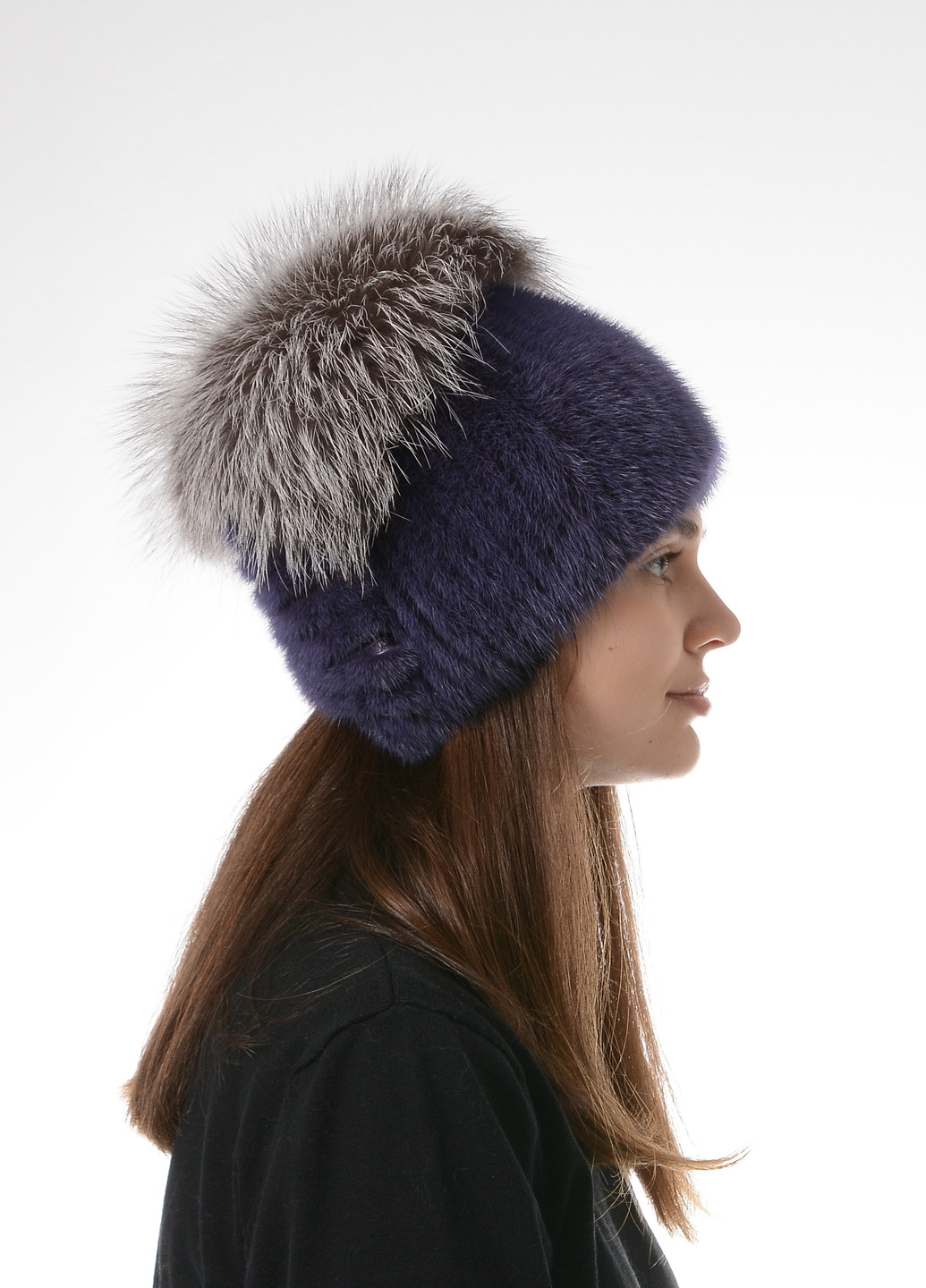 Жіноча зимова в'язана норкова шапка з помпоном Меховой Стиль стрекоза (257421606)