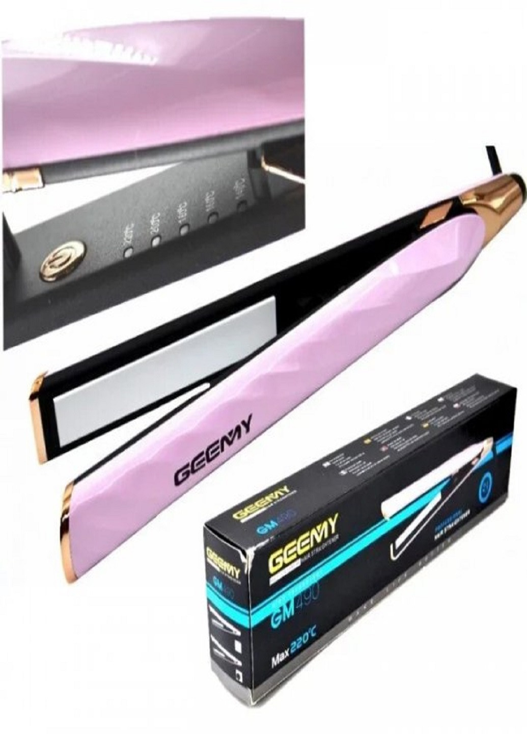 Праска для випрямлення волосся GM-490 з дисплеєм та регулюванням температури Рожевий Geemy (257457534)