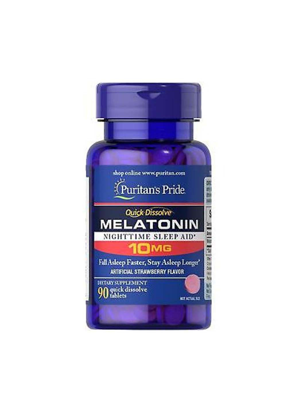 Мелатонін швидкого розчинення полуниці 10 мг 90 таблеток Puritans Pride (257470586)