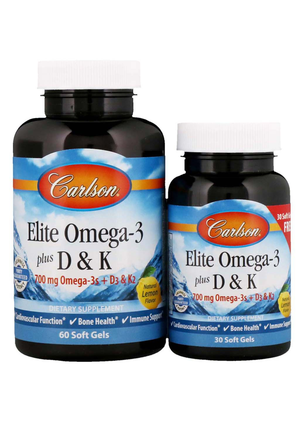 Омега 3 + витамин Д3 и витамин К Omega-3 Plus D & K 60+30 гелевых капсул Carlson Labs (257470557)