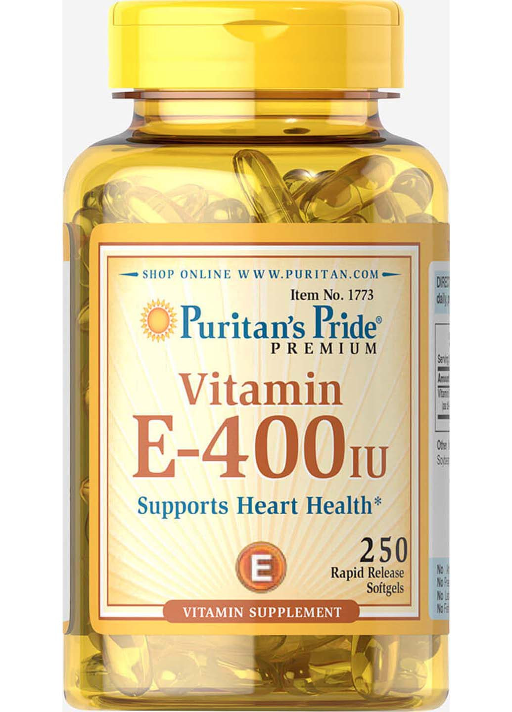 Витамин Е 400 МЕ 250 гелевых капсул Puritans Pride (257470588)