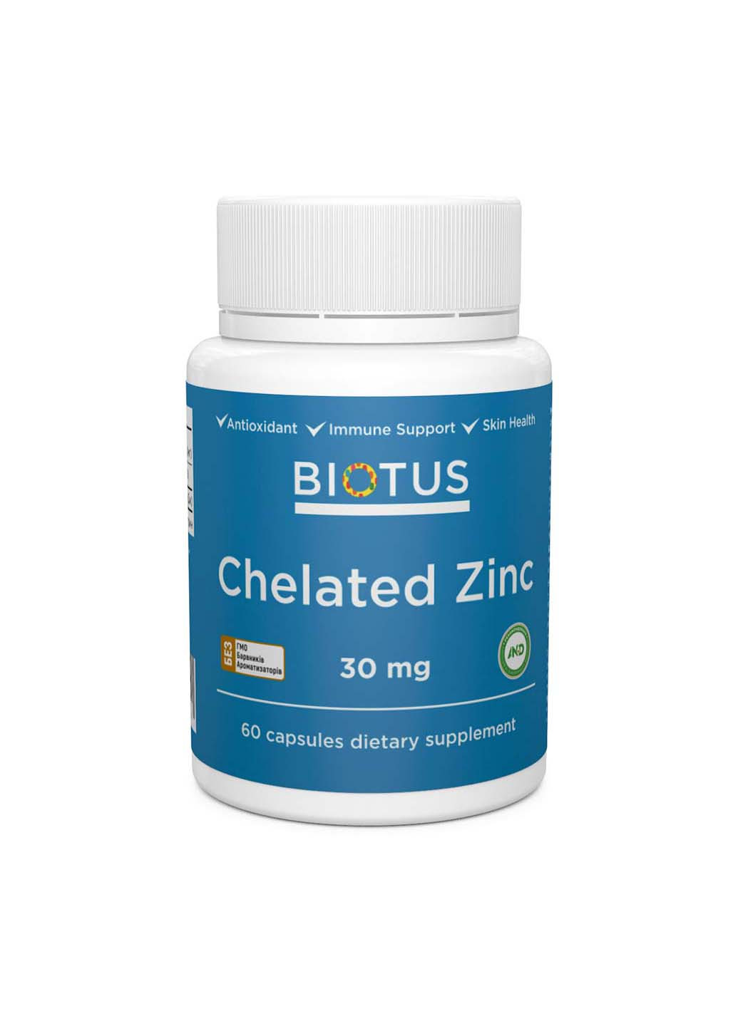 Хелатный цинк Chelated Zinc 30 мг 60 капсул Biotus (257470666)