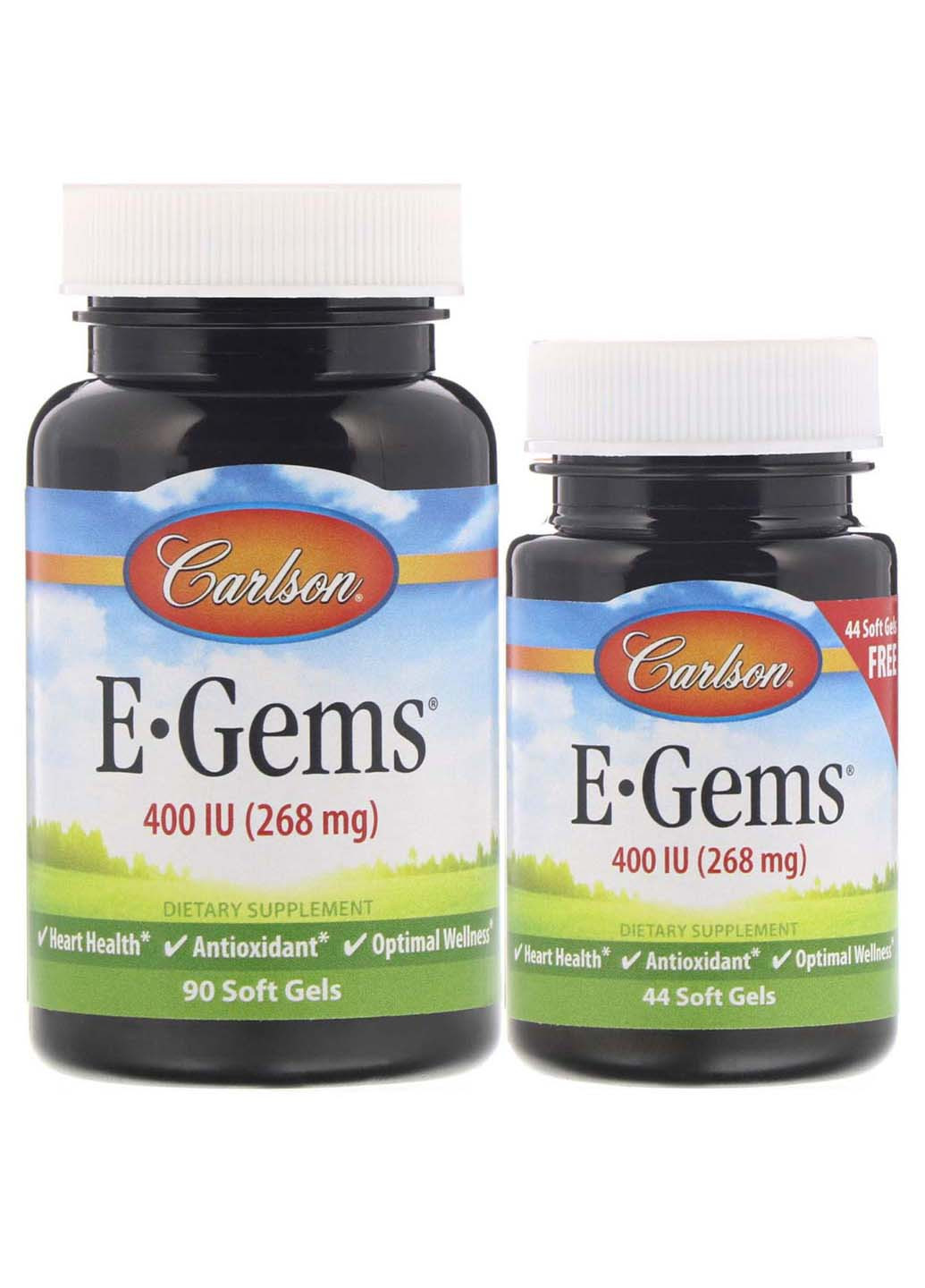 Витамин Е Vitamin E 400 МЕ 2 банки 90 + 44 капсулы Carlson Labs (257470556)