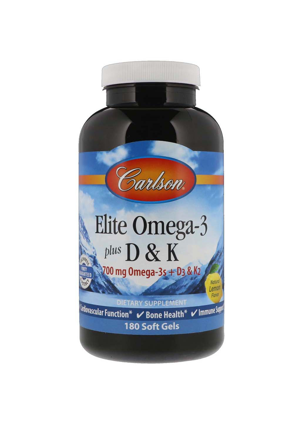 Омега 3+ вітамін Д3 та вітамін К Omega-3 Plus D&K 180 гелевих капсул Carlson Labs (257470517)