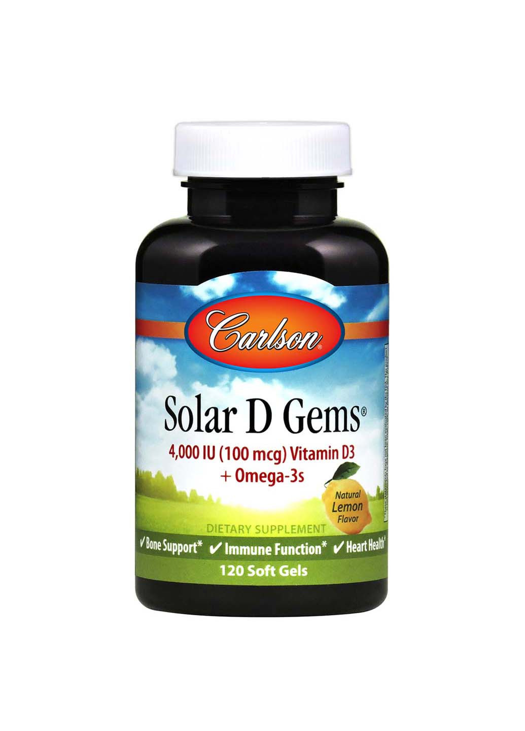 Рыбий жир с витамином D3 Solar D Gems Лимон 4000 МЕ 120 капсул Carlson Labs (257470525)