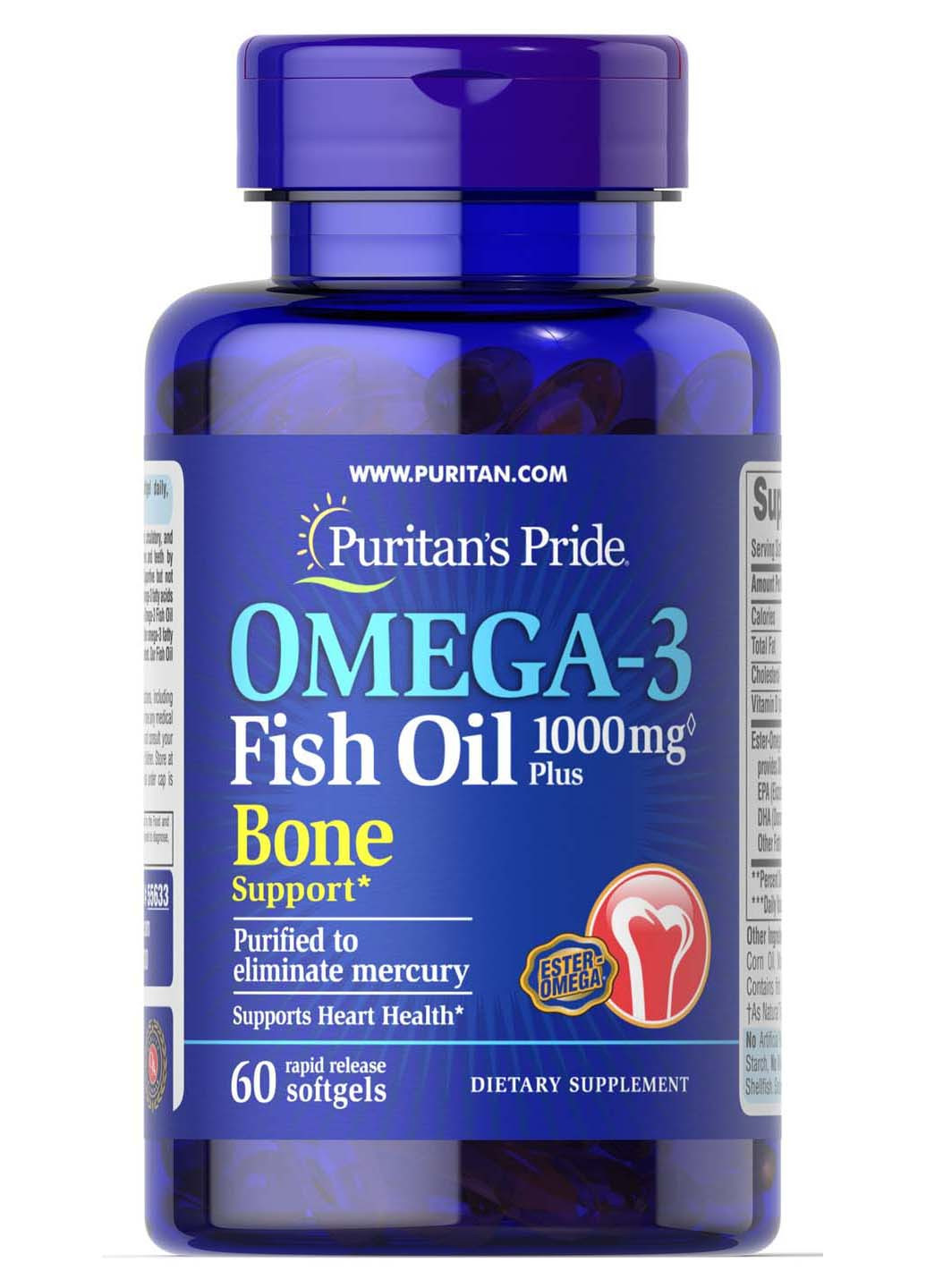 Риб'ячий жир Омега-3 для кісток 1000 мг 60 капсул Puritans Pride (257470582)