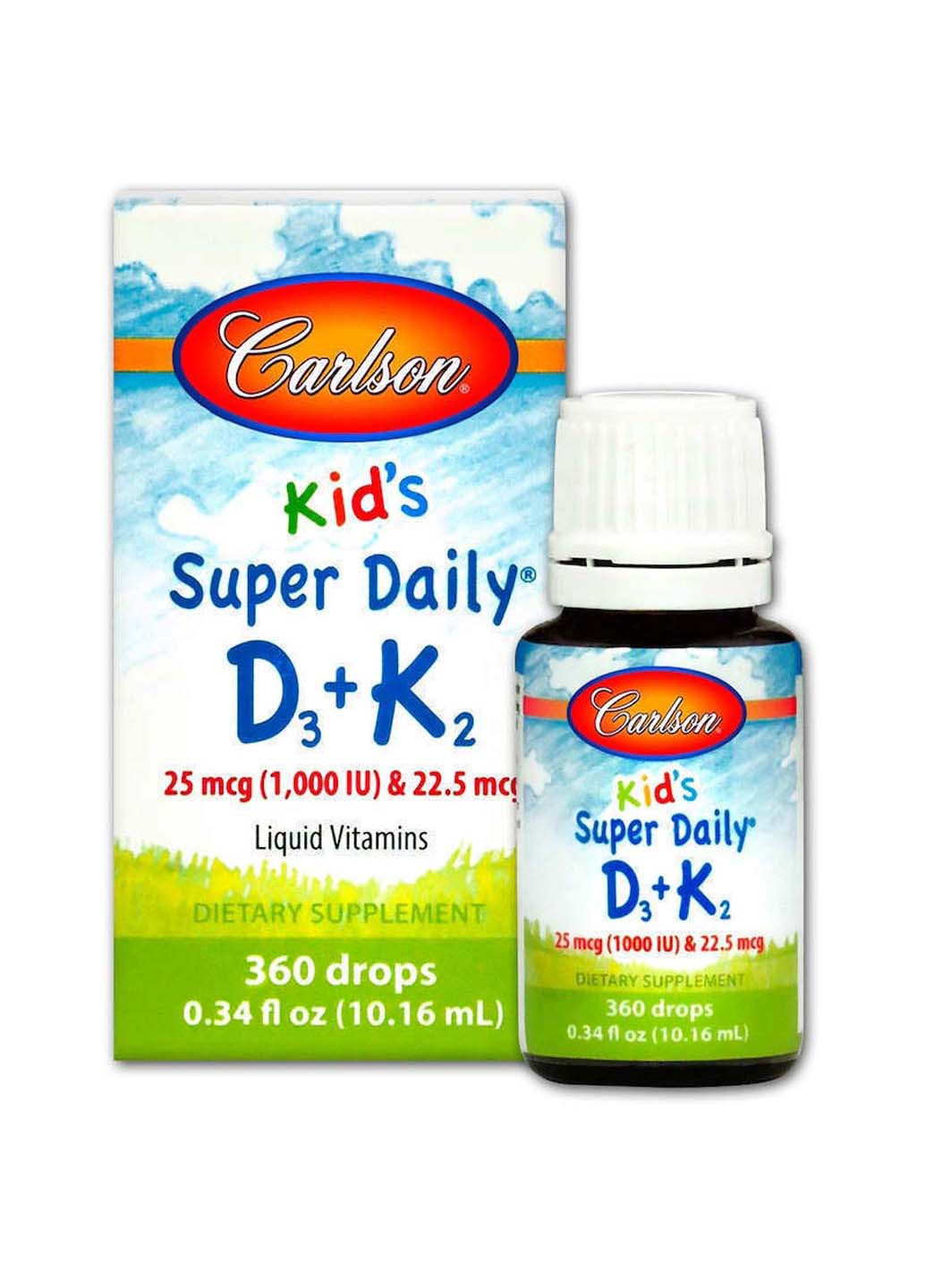 Вітамін D-3 та К-2 для дітей 25 мкг 1000 МО/22.5 мкг 10.16 мл Carlson Labs (257470521)
