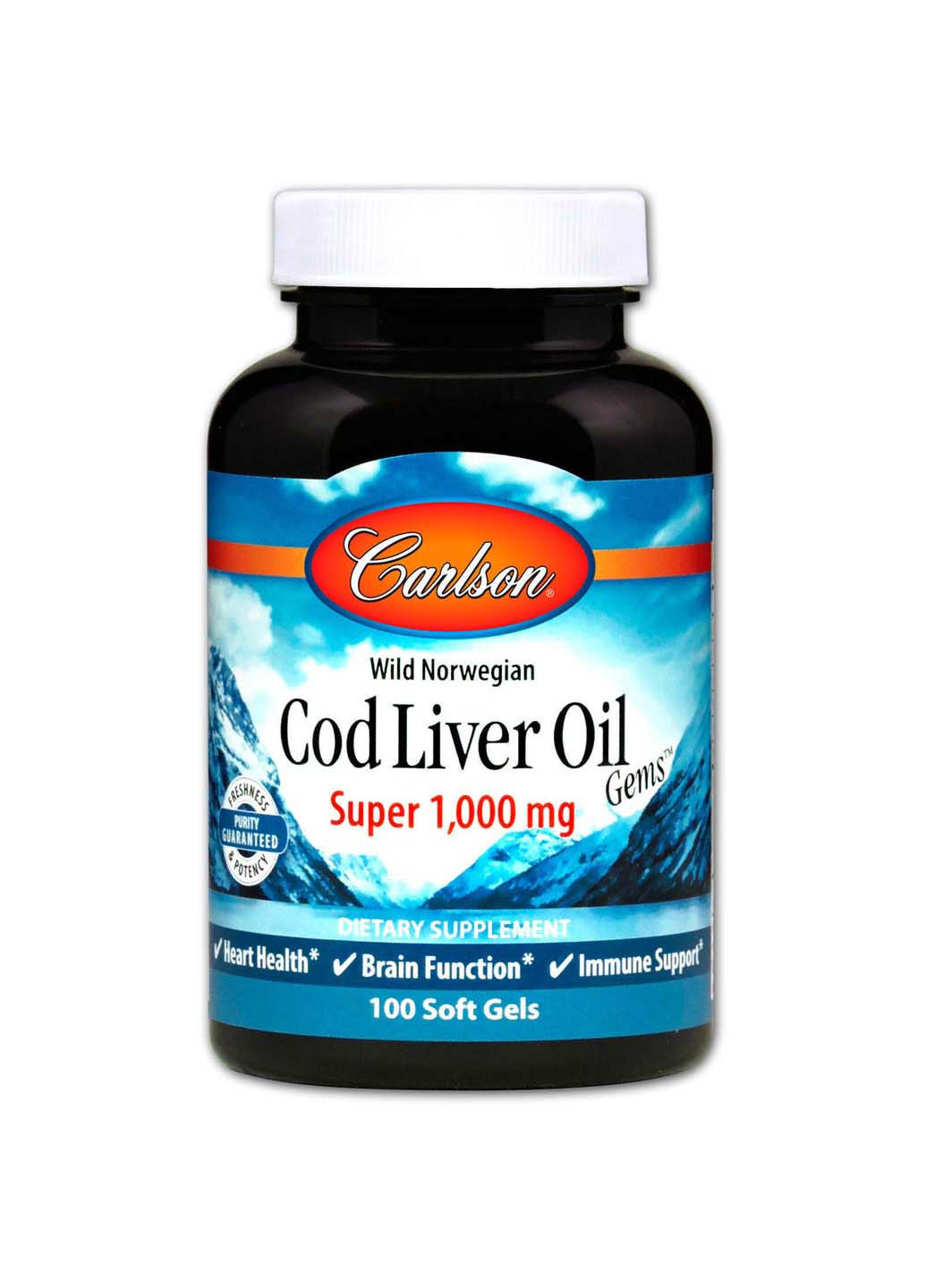 Риб'ячий жир із печінки тріски Cod Liver Oil норвезький 1000 мг 100 капсул Carlson Labs (257470562)