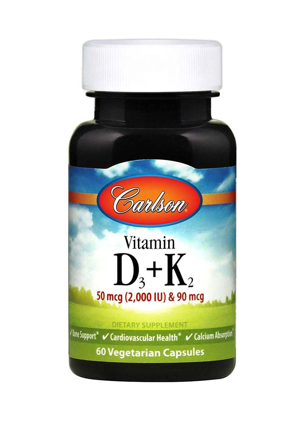 Вітамін Д3 та К2 Vitamin D3 + K2 60 капсул Carlson Labs (257470523)