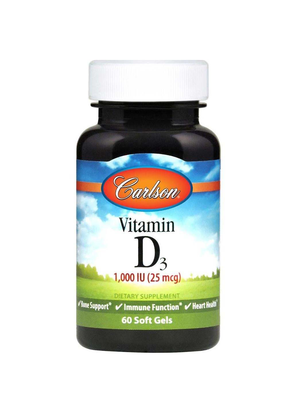 Витамин Д Vitamin D 1000 МЕ 60 гелевых капсул Carlson Labs (257470522)