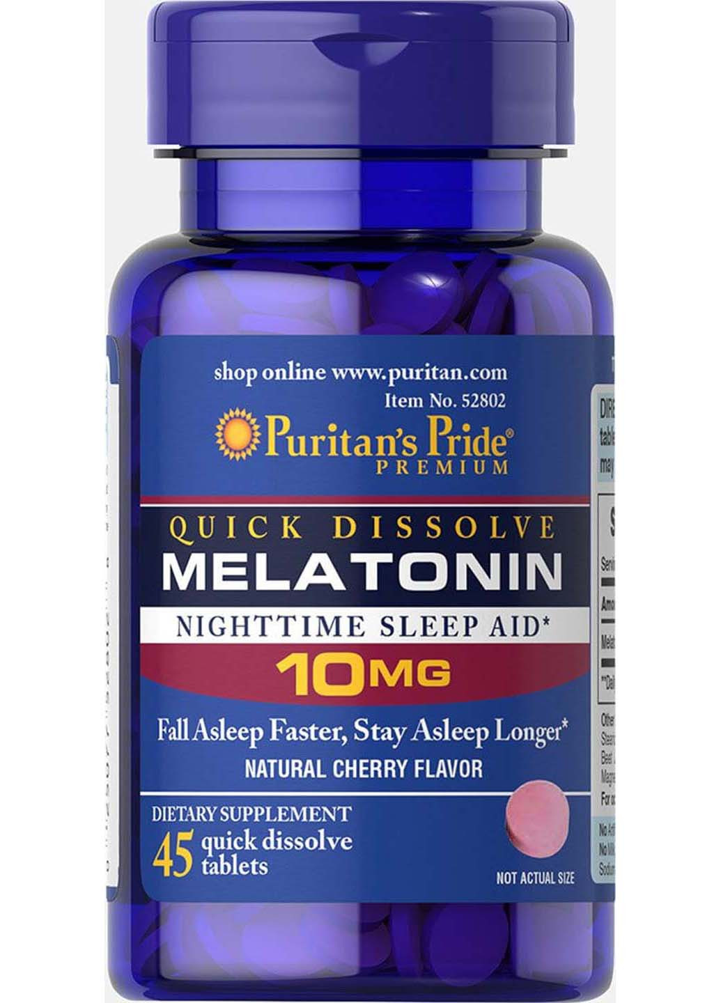 Мелатонін швидкого розчинення вишня 10 мг 45 таблеток Puritans Pride (257470592)