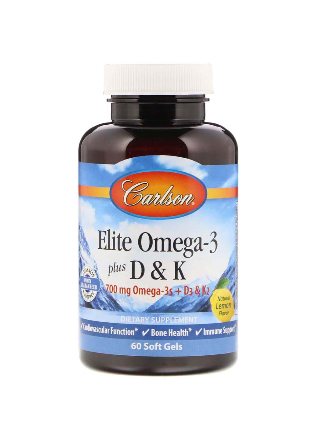 Омега 3+ вітамін Д3 та вітамін К Omega-3 Plus D&K 60 гелевих капсул Carlson Labs (257470511)