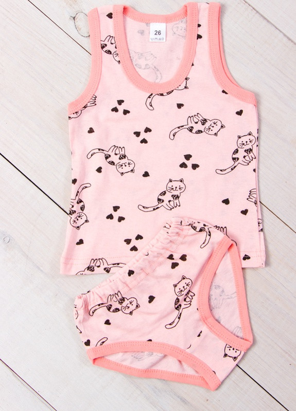 Рожевий літній комплект для дівчаток (майка, труси) котики (персик) носи своє (p-132-100710) Носи своє