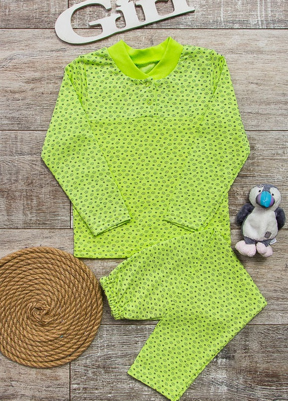 Зелена всесезон піжама для дівчинки на кнопці р. 122 квіти+салатовий носи своє (6077-024-5-v18) Носи своє
