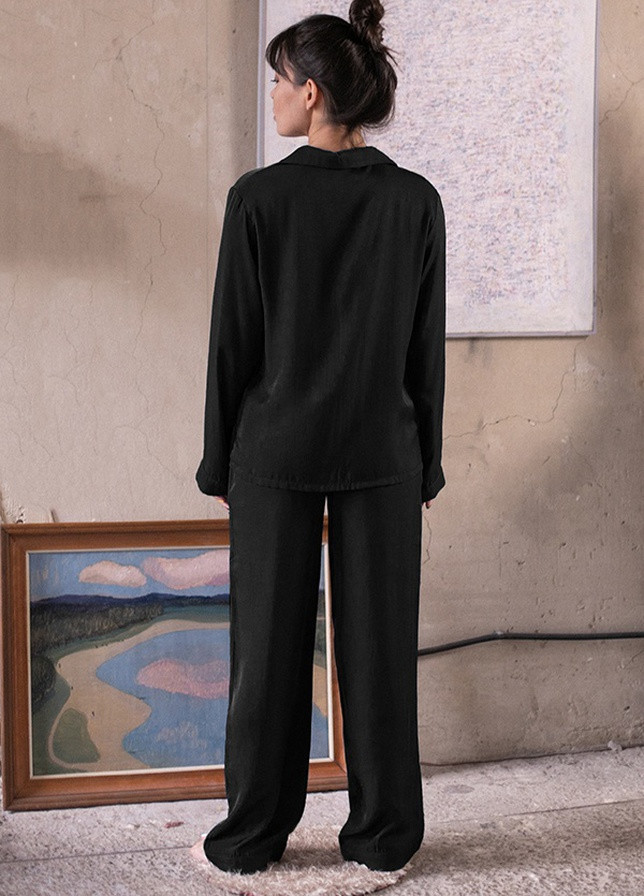 Черная всесезон пижамный костюм шелк/хлопок с брюками tsunami Forly