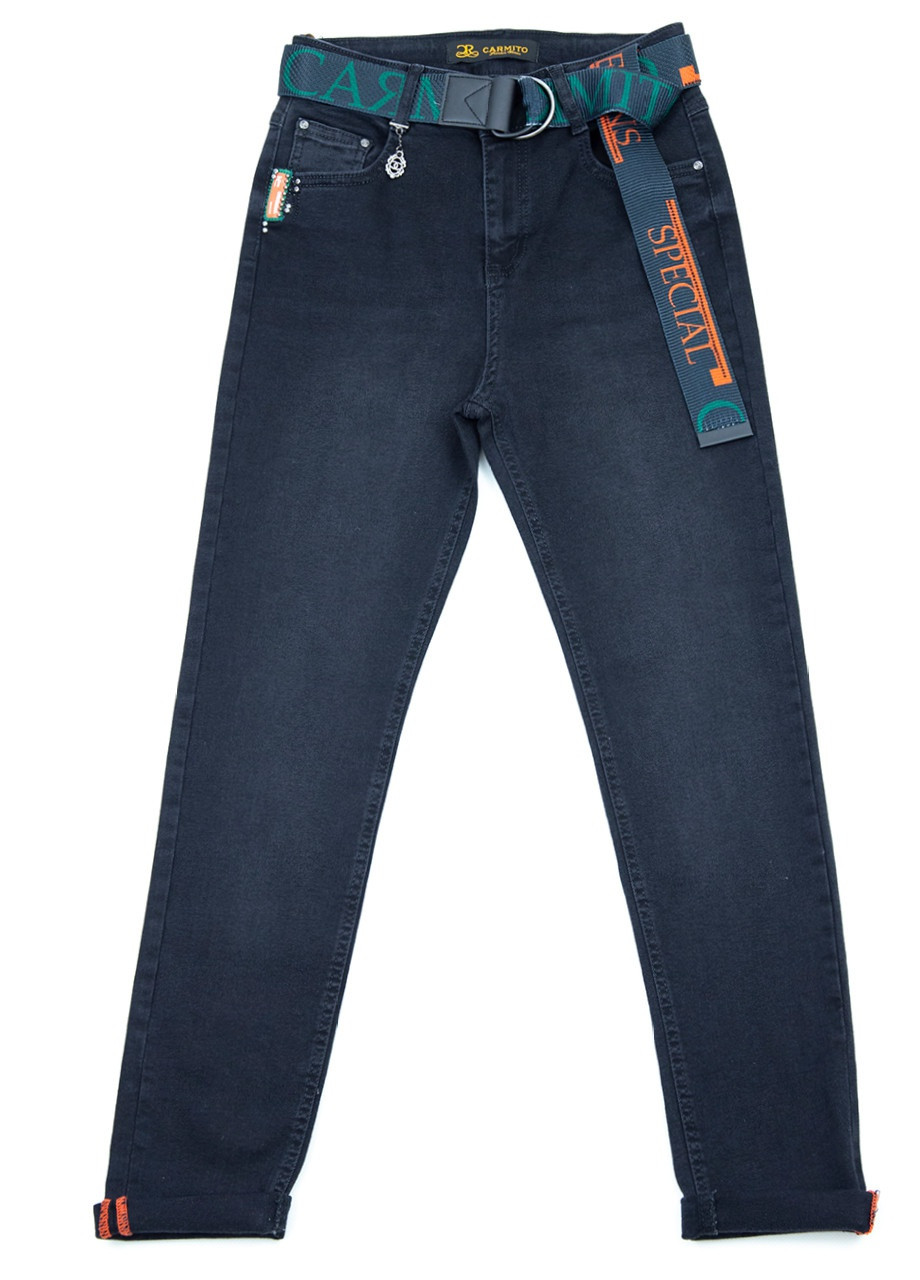 Жіночі джинси чорно-сірі з високою посадкою вузькі MOM CARMITO - (257455414)