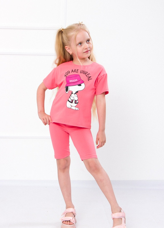 Рожевий літній комплект для дівчинки (футболка+велосипедки) р. 110 корал (снуппі) носи своє (6337-036-33-v0) Носи своє