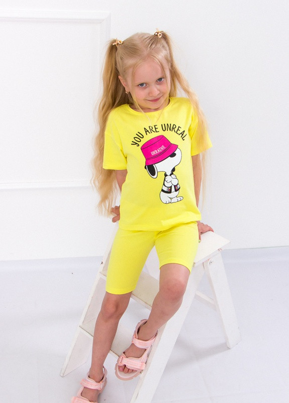 Жовтий літній комплект для дівчинки (футболка+велосипедки) р. 110 лимон (снуппі) носи своє (6337-036-33-v1) Носи своє
