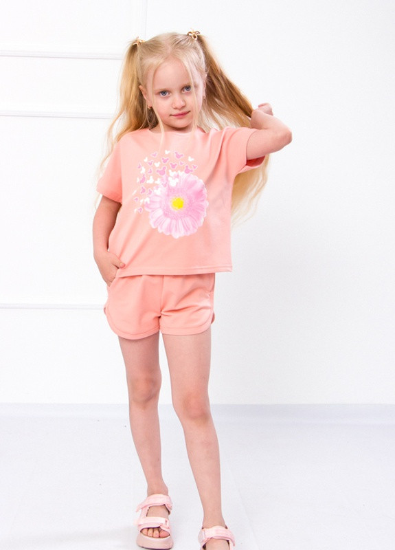 Рожевий літній комплект для дівчинки (футболка+шорти) р. 110 персик (гербера) носи своє (6243-057-33-1-v12) Носи своє