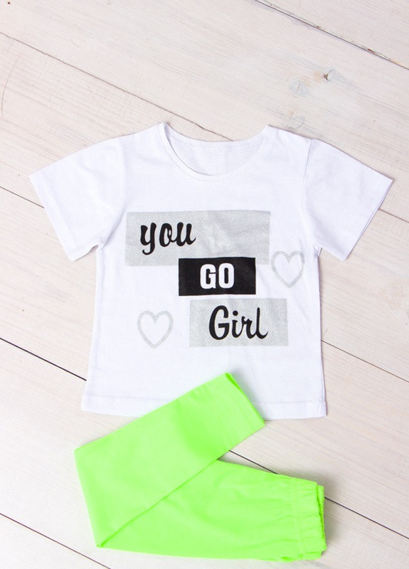 Зеленый комплект для дівчинки (футболка+лосини) р. 104 салатовий неон (надписи) носи своє (6194-036-33-v73) Носи своє
