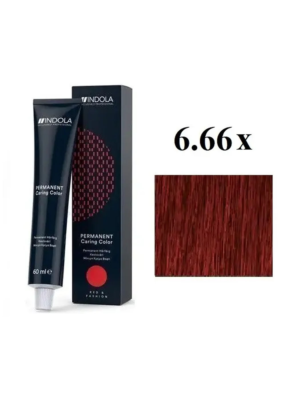 Крем-фарба для волосся Permanent Caring Color русявий екстра червоний Перманентна, 60мл 6.66х Indola 4045787705836 (257476487)