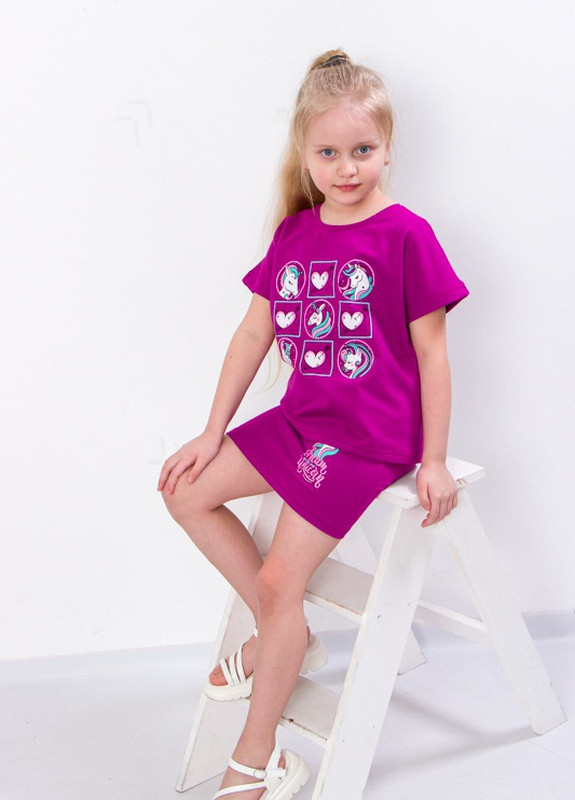 Фиолетовый летний комплект для дівчинки (футболка+спідниця) 104 (фуксія) носи своє (6191-057-33-v29) Носи своє