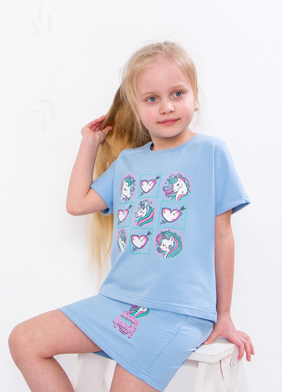 Голубой летний комплект для дівчинки (футболка+спідниця) 104 (блакитний) носи своє (6191-057-33-v30) Носи своє