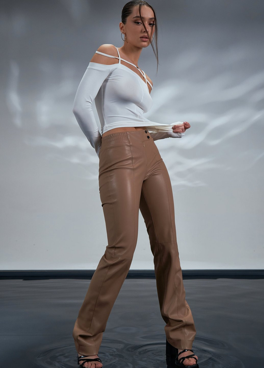 Бежеві штани з екошкіри Gepur (257489002)