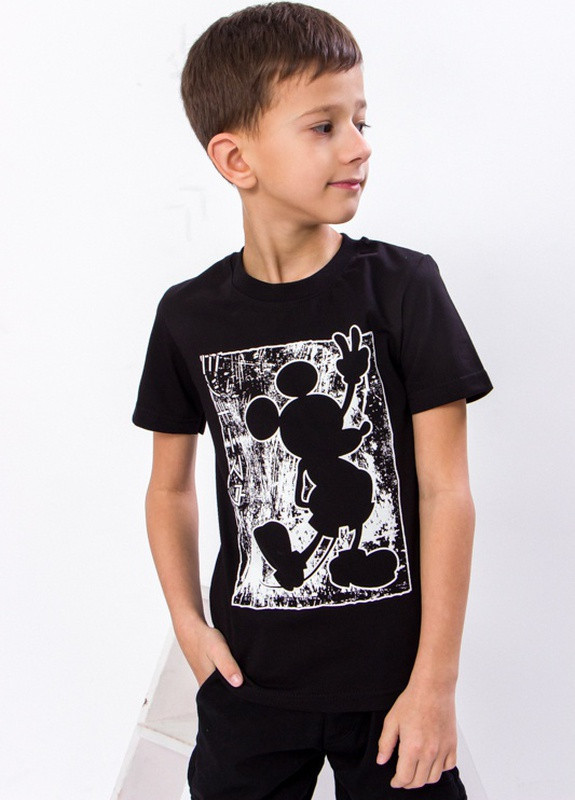 Чорна літня футболка для хлопчика 104 (чорний (міккі) (6021-3-v16) Носи своє