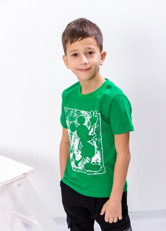 Зеленая летняя футболка для хлопчика 104 (зелений (міккі) (6021-3-v15) Носи своє
