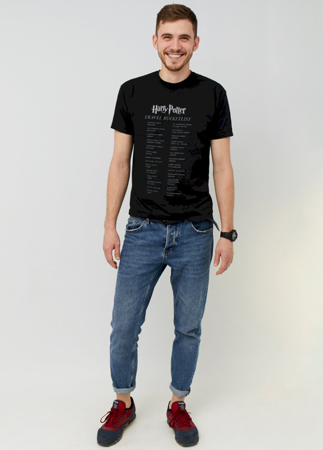 Черная футболка мужская черная "harry potter. travel bucketlist" Memo