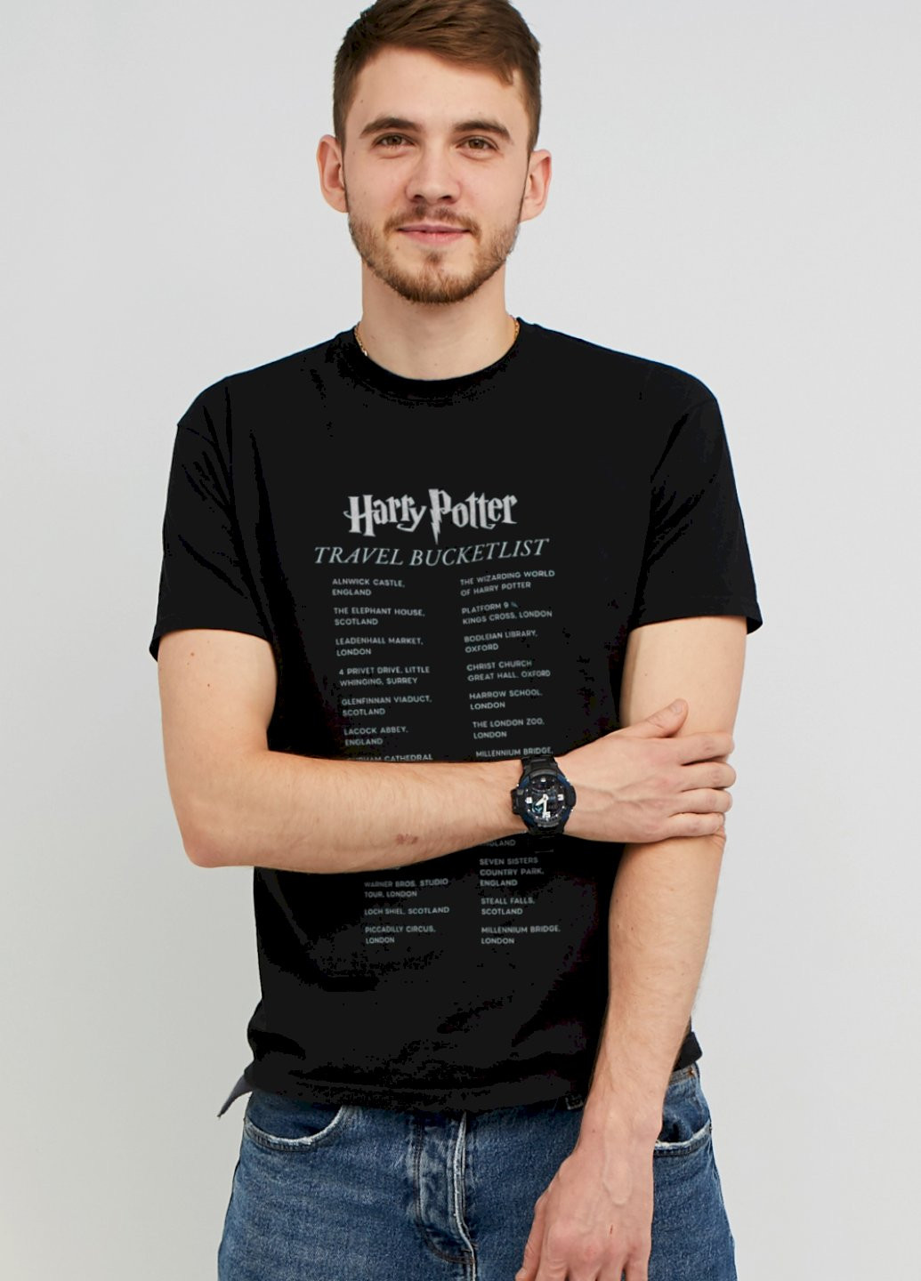 Черная футболка мужская черная "harry potter. travel bucketlist" Memo