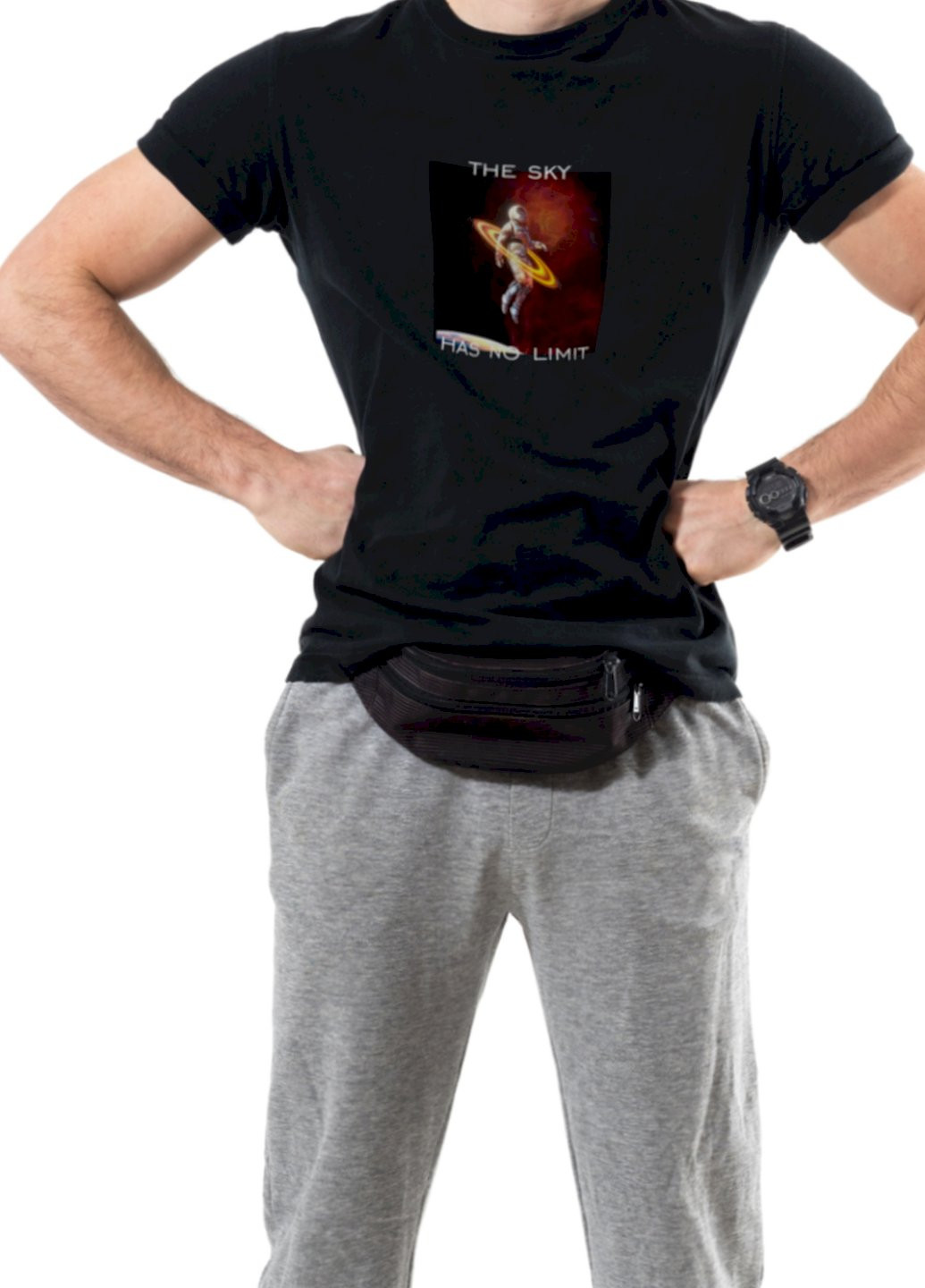 Чорна футболка чоловіча чорна "the sky has no limit" Trace of Space