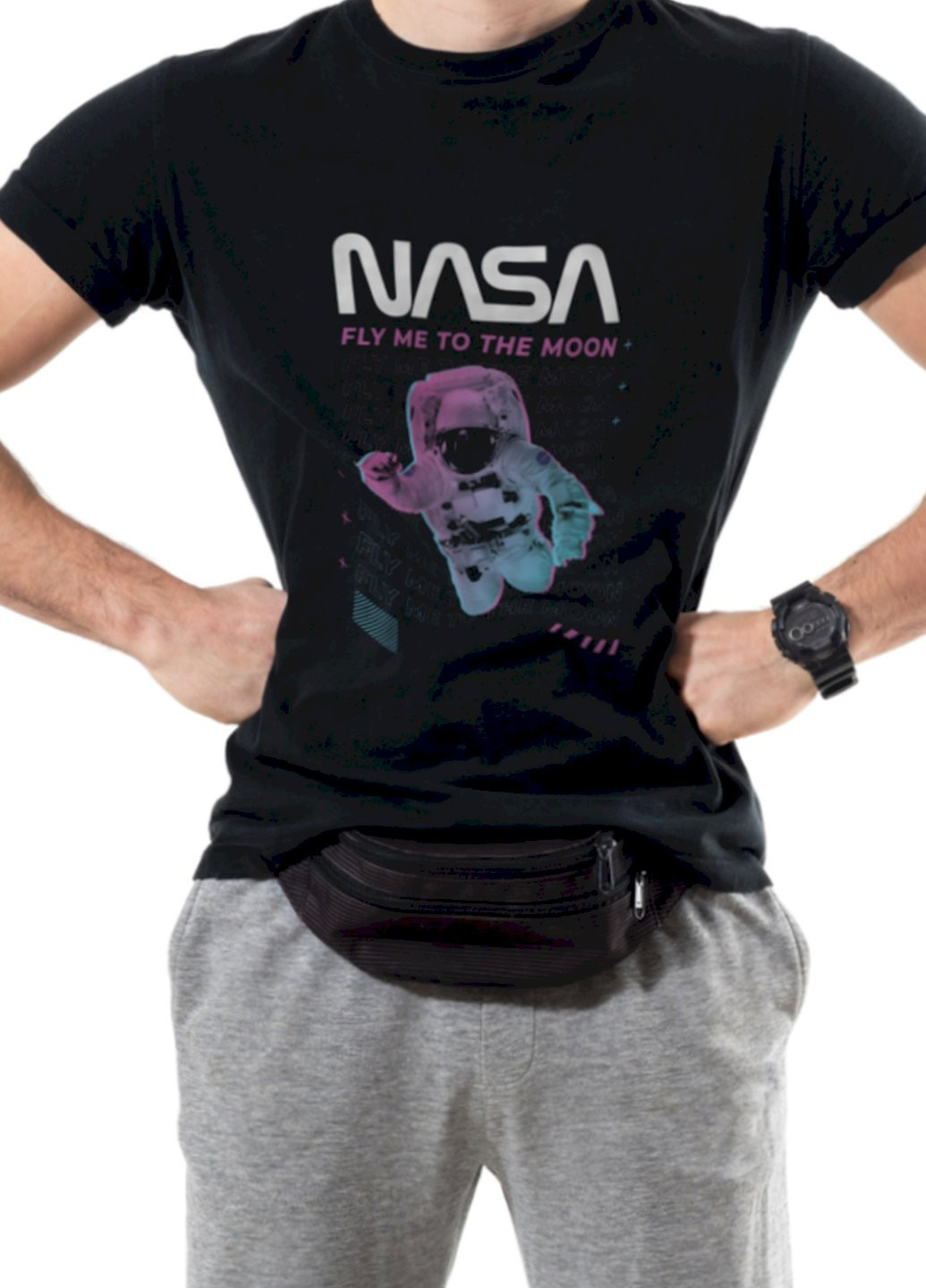 Черная футболка мужская черная "nasa. fly me to the moon" Trace of Space