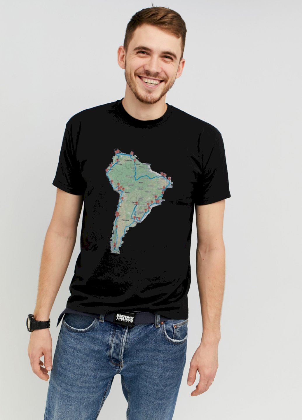 Черная футболка мужская черная "південноамериканський маршрут" Memo