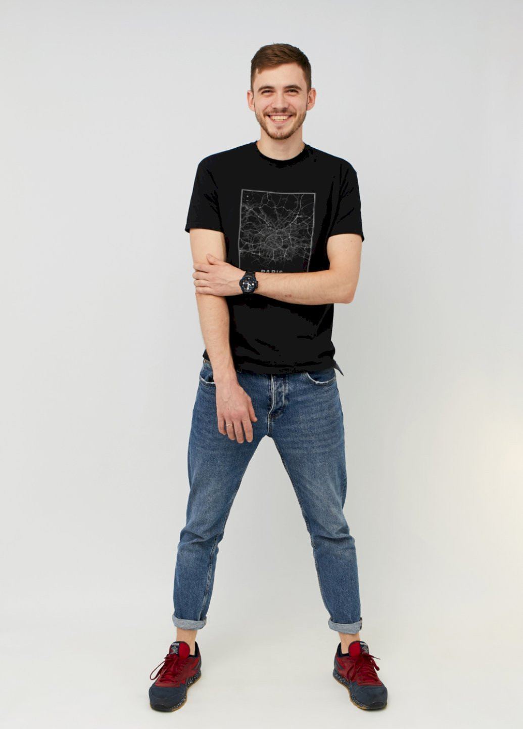 Черная футболка мужская черная "paris map" Memo