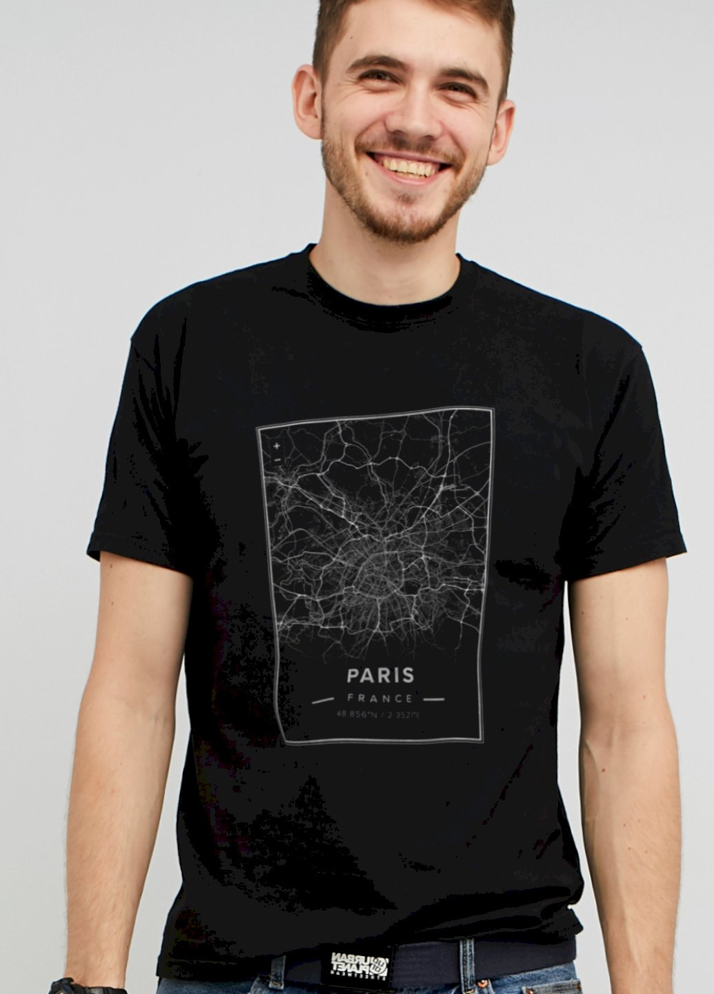 Черная футболка мужская черная "paris map" Memo