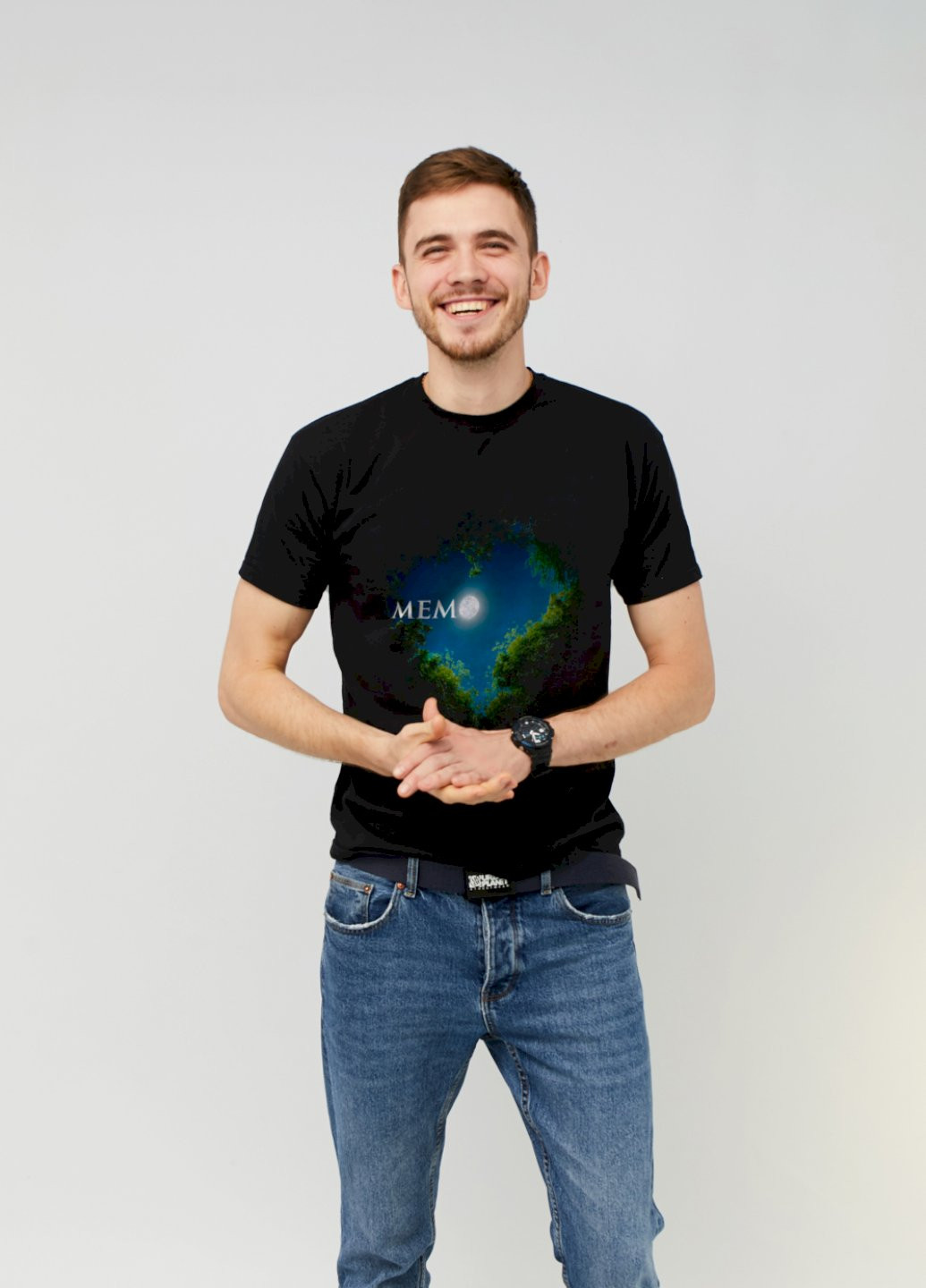 Черная футболка мужская черная принт Memo