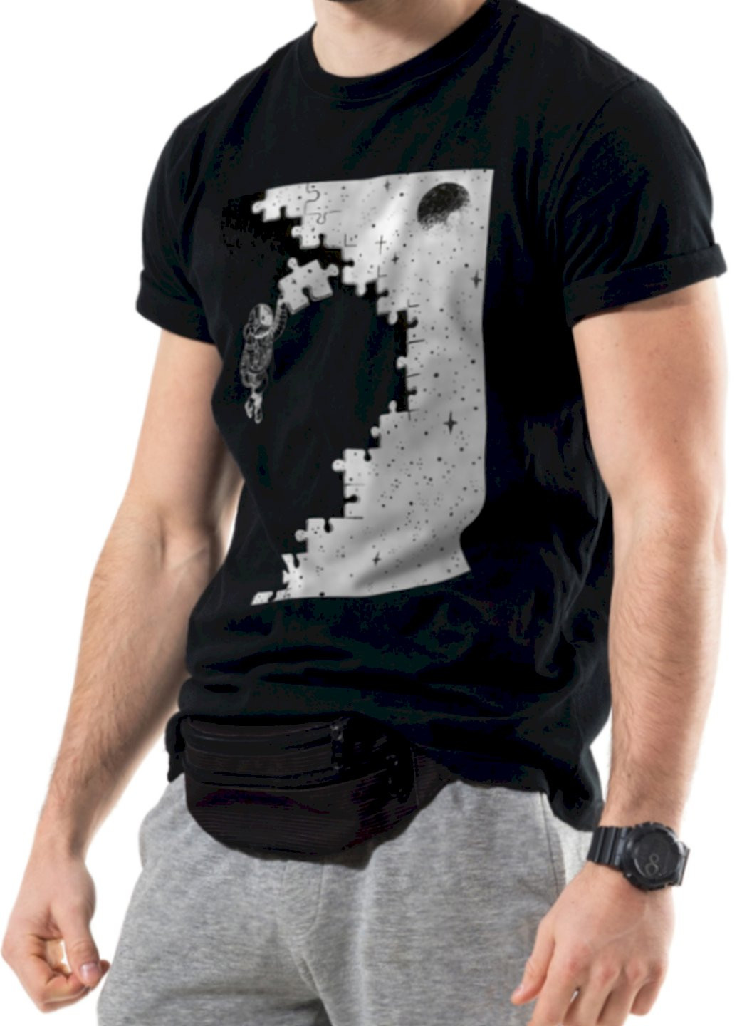 Черная футболка мужская черная "space puzzle " Trace of Space