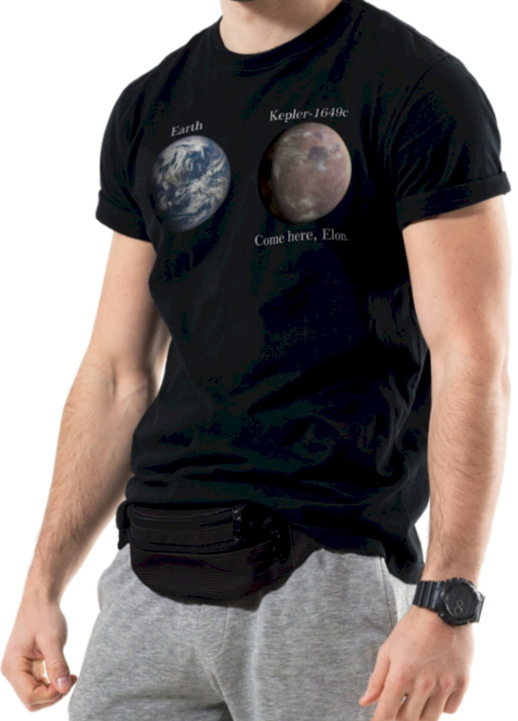 Черная футболка мужская черная "come here, elon" Trace of Space