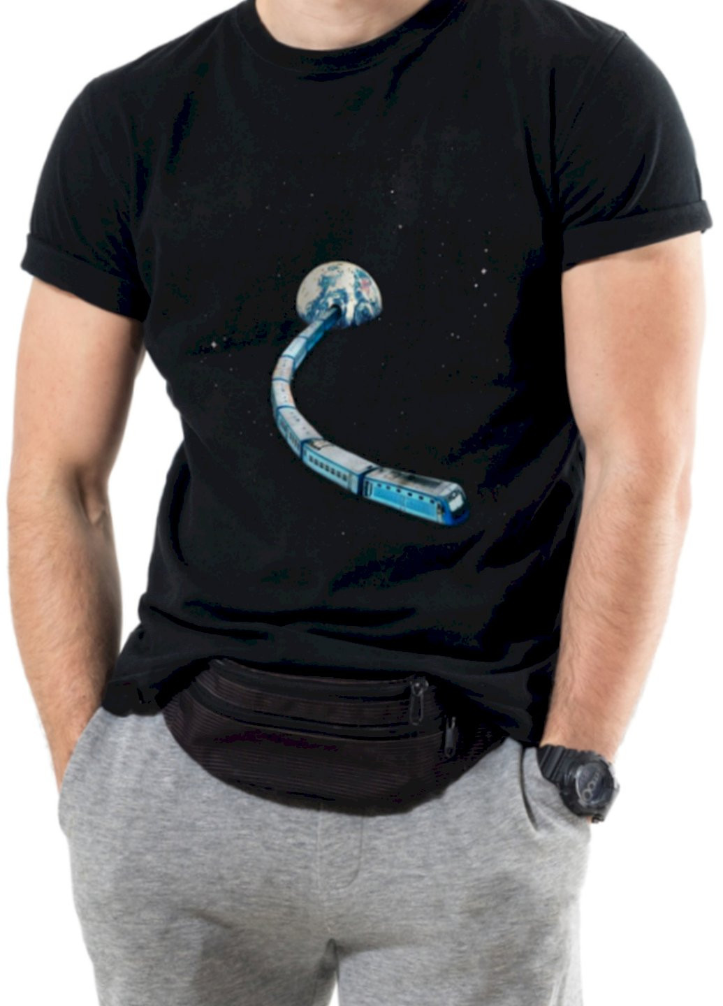 Черная футболка мужская черная "потяг уз "киев-космос"" Trace of Space