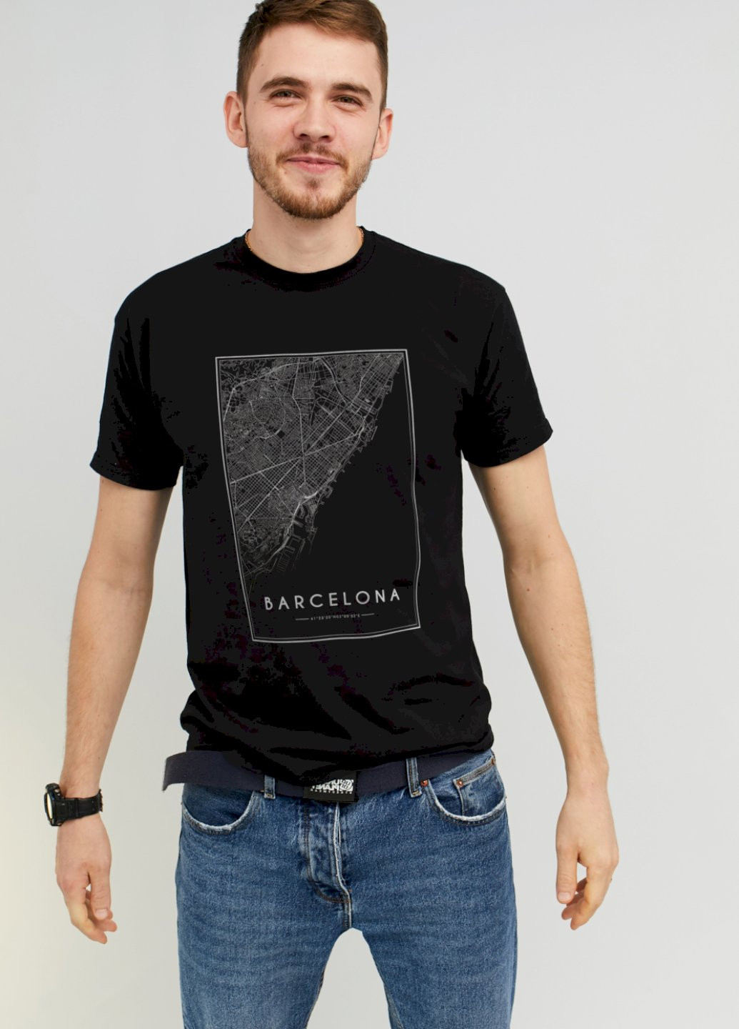 Черная футболка мужская черная "barcelona map" Memo