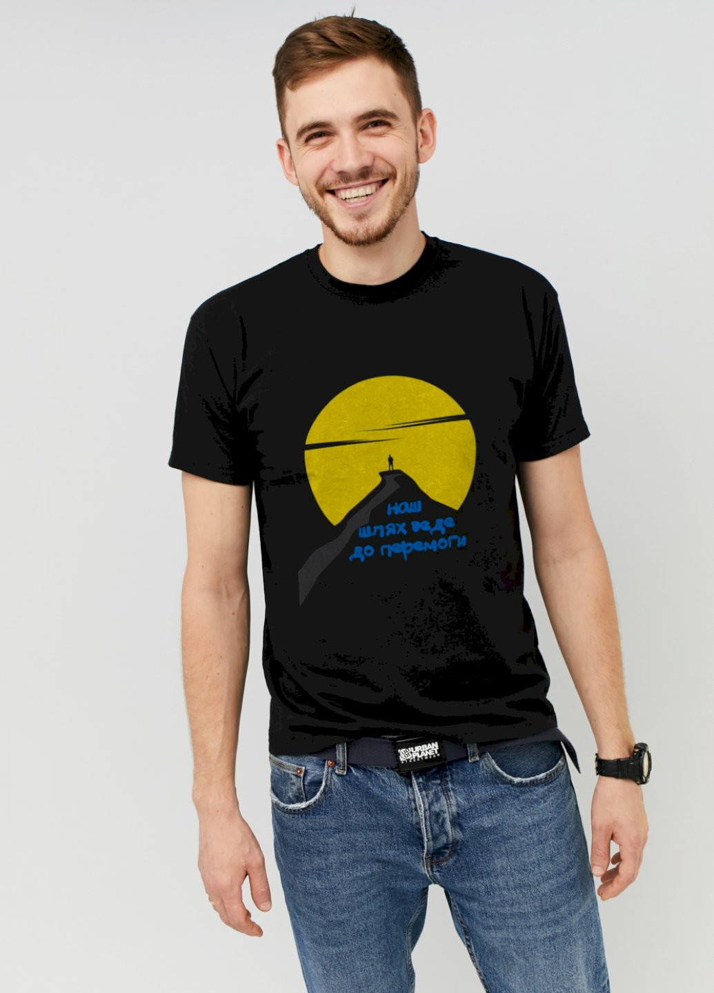 Черная футболка мужская черная принт "наш шлях веде до перемоги" Memo