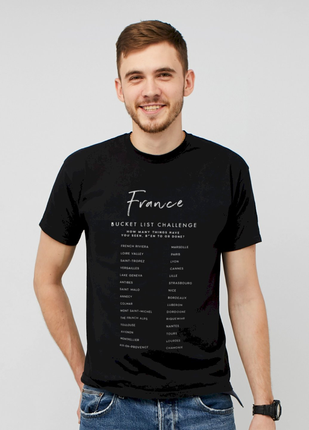 Черная футболка мужская черная "france. bucket list challenge " Memo