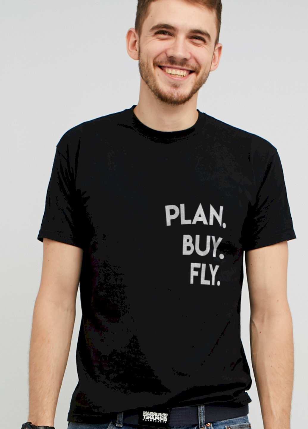 Черная футболка мужская черная "plan.buy.fly" Memo