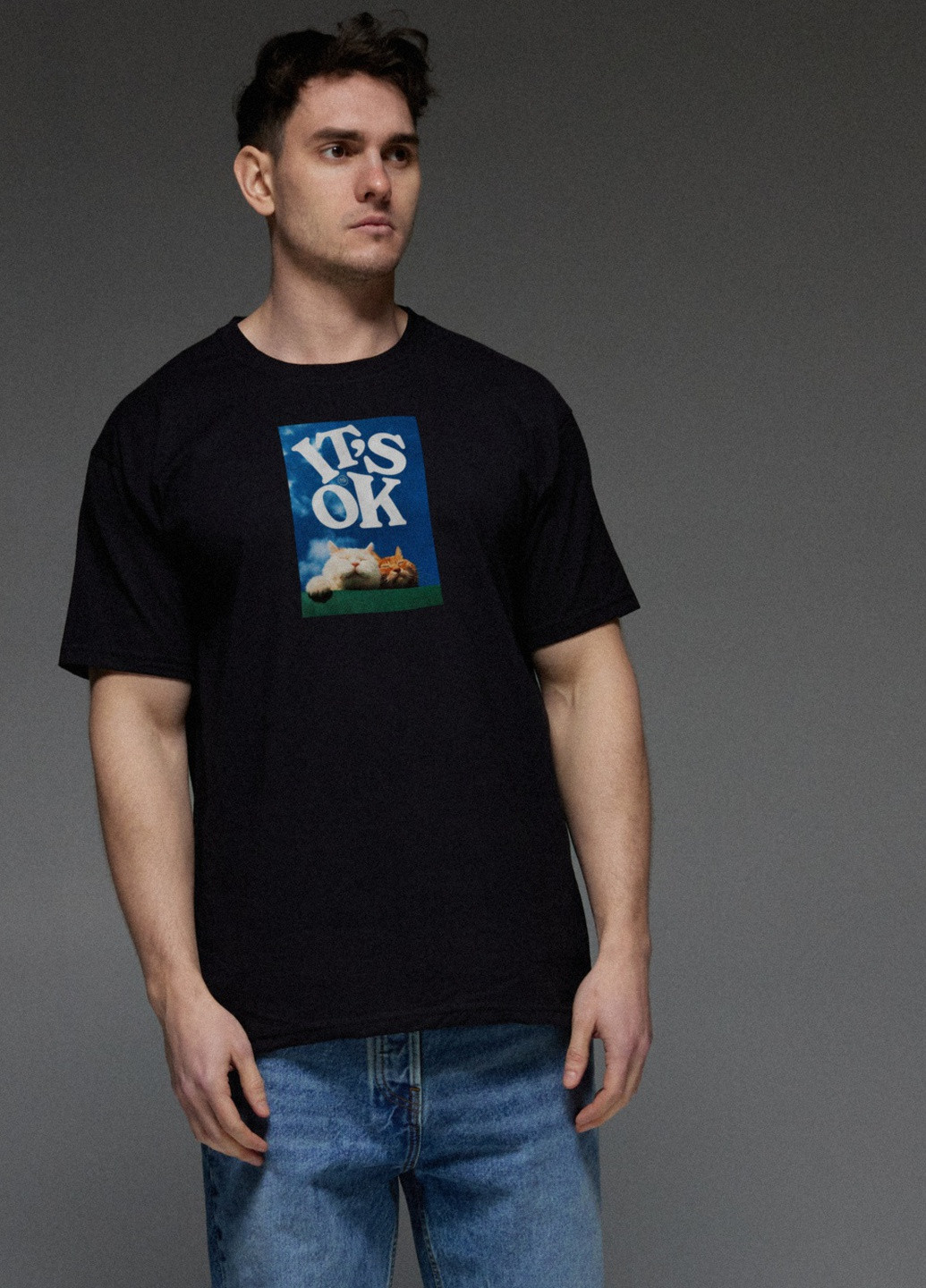 Чорна футболка чоловіча чорна "it`s ok" Aspirine